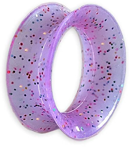 viva-adorno 1 Stück Tube Flesh Tunnel Plug Silikon Ohr Piercing Glitter Glitzer Opal schimmernd flexibel Größe Z108g Lila/Flieder, 10mm