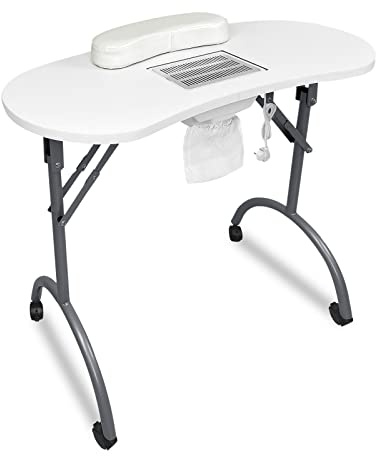 NAIZY Nageltisch mit Absaugung Faltbare Maniküretisch mit Armlehnen Schubladen Und Tragetasche Nagelstudio Tragbare Maniküre Tisch Nagelstaubsauger 90 x 37 x 77 cm - Weiß
