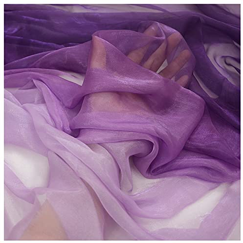 Chiffon Stoff meterware Kam Seidenkrepp Farbverlauf Bedruckter Chiffonstoff 140cm Breit Meterware Für Rockbekleidung Handarbeit(Color:Lila ton Gradient)