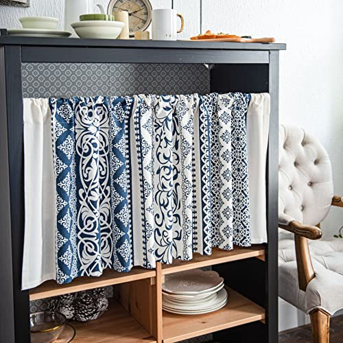 Surwin Vintage Tenda da Cucina a Vetro Corte Moderna Fiori Ricamo Tenda da caffè Mantovane per Finestre Piccole Tende per Soggiorno, Camera da Letto, Bistrot, Bagno (60x150cm,Bohémien)