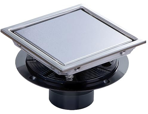 SaniteModar Shower Drain, 6 inch Shower Floor Square Drain with Flange, 2 in 1 Panel SUS 304 Stainless Steel Square Shower Drain, Silver