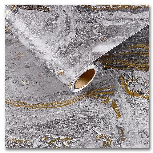 CRE8TIVE Matte Grey Gold Marble Wallpaper Peel and Stick Wallpaper for Kitchen Worktop Marble Vinyl Wrap for Furniture Splashback for Kitchen Waterproof Bathroom Countertop Cupboard 30cm x 200cm