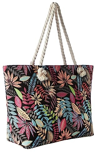 DonDon Bolso de playa grande impermeable con cremallera - Retro Flower