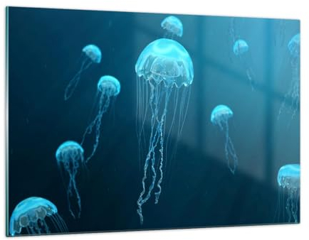 Wandbilder Dekoration Wohnzimmer Qualle Ozean Wasser Bilder auf Glas 120x80cm Glasbild Schlafzimmer Küche Deko Wand Kunstdruck Art Groß XXL Wanddeko Bild im Glas Modern Wall Decor GAA120x80-5299