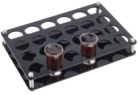 NBEADS 24 Shot Glass Tray Holder, Black Bar Acrylic Shot Glasses Holders Wine Glass Cup Serving Tray Cups Organizer Shot Glass Display for Party Bar Club, Hole: 3.8 CM