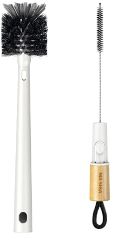 MR.SIGA Cepillo para Botellas de Agua y Cepillo Limpiador de Pajitas, 2 en 1 Limpiador de Botellas de Agua con Mango Largo para Botellas Deportivas, Botellas de Agua, Tazas, Pajitas, Blanco