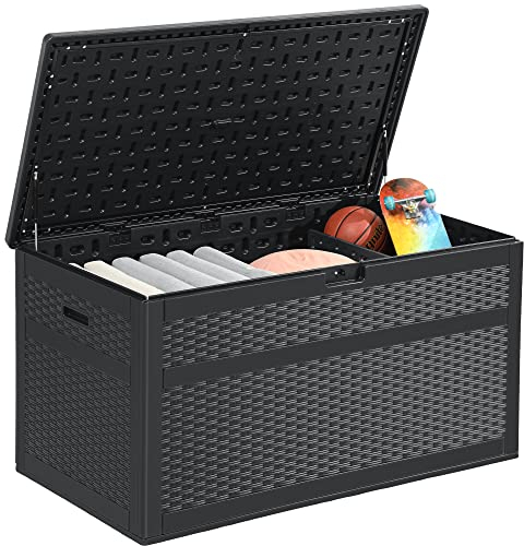 YITAHOME 870 Liter Groß Gartenbox Wasserdicht, Abschließbarem Outdoor Kissenbox, Garten Auflagenbox Wetterfest Aufbewahrungsbox für Gartengeräten Poolzubehör Spielzeug,Schwarz,161 x 82 x 83cm
