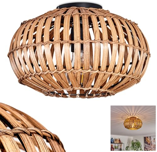 Deckenleuchte Oravi, moderne Deckenlampe aus Metall/Bambus in Schwarz/Natur/Dunkelbraun, Deckenleuchte im Boho-Design m. tollem Lichteffekt an der Decke, Ø 30 cm, 1-flammig, 1 x E27, ohne Leuchtmittel