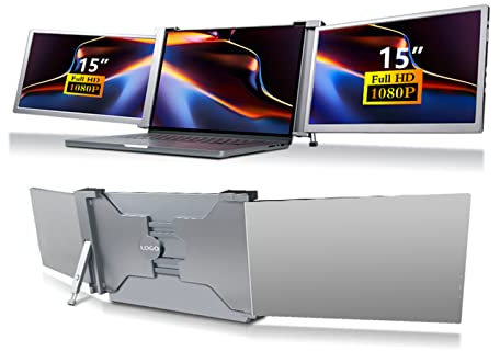 DIXII 11.9 inch Triple Portable Monitor, FHD 1080P HDR IPS Laptop Monitor Screen Extender USB C for 13.3?16.5 Laptops, for Switch for Phone,Support for, for, for,OS X(Black) (Color : S17)