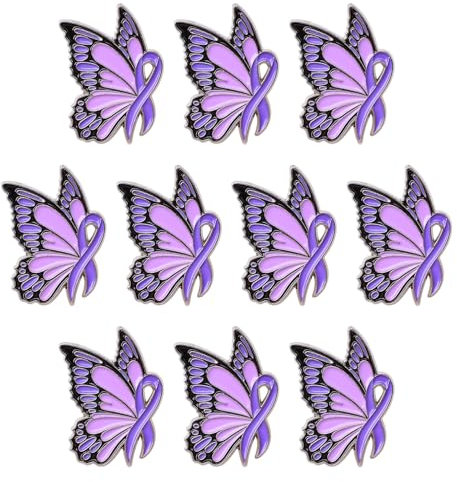 WANDIC Lot de 10 broches à ruban violet pour sensibilisation à la maladie d'Alzheimer - Broche en métal pour événements caritatifs