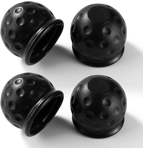 VooGenzek 4 Pezzi Tappo Gancio Traino, 50 mm Tappo di Protezione Gancio Traino in Gomma, Copertura Universale per Gancio di Traino a Sfera, per Caravan RV Trattore Rimorchio, Nero