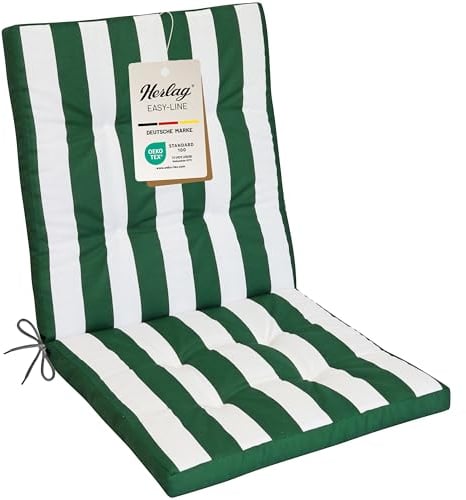 Herlag Niederlehner-Polsterauflage Mia 100x50x5cm | Gestreifte Gartenstuhlauflage | Auflage Blockstreifen für Niedriglehner | Pflegeleichte Easy-Line | Öko Tex 100 | 1 Polster | Grün-Gestreift