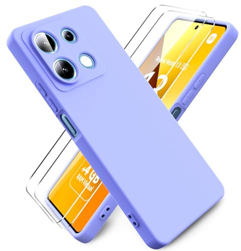 Ikziwreo Cover per Xiaomi Redmi Note 13 5G + 2 Proteggi Schermo in Vetro Temperato,Custodia in Silicone Morbido TPU Liquido,Case Protettiva Gomma Antiurto - Viola
