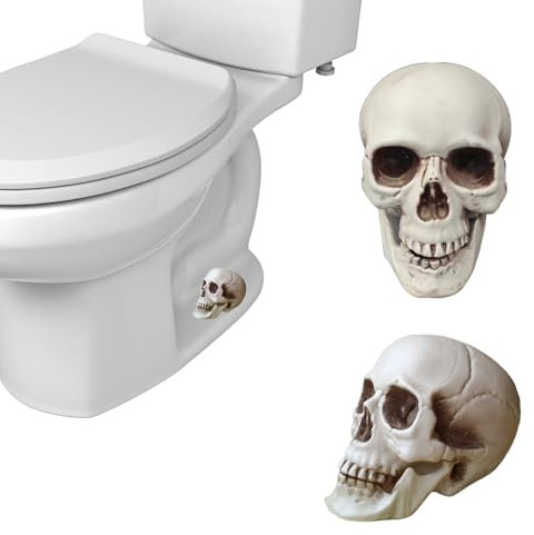 WC-Bolzenabdeckungen mit Totenkopf-Motiv, dekorativ, lustiger Totenkopf-WC-Bolzenabdeckungen, universelle WC-Bolzenkappen für die Unterseite der Toilette (Kunststoff-Schädel), 2 Stück