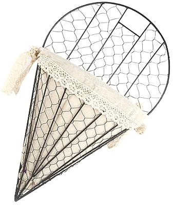 POPETPOP Décoration Murale de Chalet 1 Pièce en Forme D'éventail en Fer Et Rotin Tissé à Suspendre Panier à Fleurs Noir Et Beige