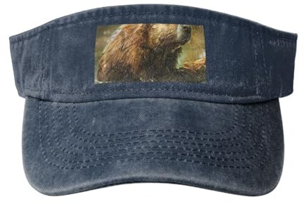 Hut mit Biber-Druck, gewaschener Denim, offener Oberteil, für Outdoor-Dekoration, geeignet für Männer und Frauen, Biber, L/Einheitsgröße