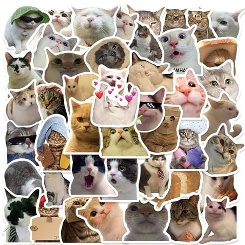 50 Meme Sticker, Sticker Meme wasserdichte Vinyl Cat und Funny,Meme Sticker für Comedy und Tierliebhaber Vinyl Sticker Katzen Aufkleber