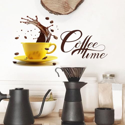 COVPAW Wandtattoo Kaffee Zeit Kaffee Becher Kaffee Tasse Wandaufkleber Selbstklebend Kaffee Ecke Cafe Cappuccino latte macchiato Espresso Wohnzimmer Küche Wandsticker Wanddeko (Coffee Time Color)