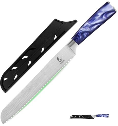 FULLHI Brotmesser,Multi Color 8 Zoll Japanisches Messer, Kuchenmesser Edelstahl Küchenmesser mit Scheide Schutz (Lila Harz)