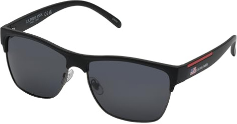 U.S. Polo Assn. Herren Pa3000 Vintage Metall Rechteckig Polarisiert UV400 Schutz Sport Sonnenbrille, Mattschwarz, Einheitsgröße