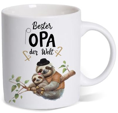 Merrwon Opa Faultier Tasse mit Spruch Beste Opa der Welt - 330ml Keramik Kaffeetassen mikrowellengeeignet spülmaschinenfest, Geschenke für O pa zu Geburtstag, Weihnachten und Vatertag