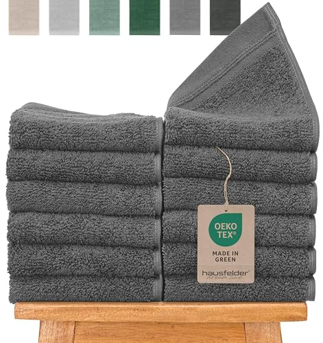 Hausfelder Gästehandtücher 12er Set, 50x30cm, Grau | 100% Baumwolle Oeko-TEX Zertifiziert, Handtücher klein, weich, saugstark, Farbe: Grau