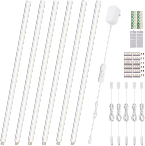 Cefrank Iluminación LED Gabinetes 6-Paquetes Barras Luz de 30cm que Se Pueden Enlazar Siniestramente para Gabinetes, Cocina, Estante, Banca de Trabajo, Armario, Iluminación 1200 Lumens, Blanc 6000K