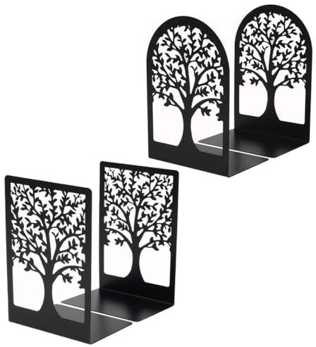 feyiubmen Lot de 4 serre-livres en métal - 17 x 12 x 9 cm - Serre-livres stables en deux barres en acier noir - Accessoire pratique pour votre maison