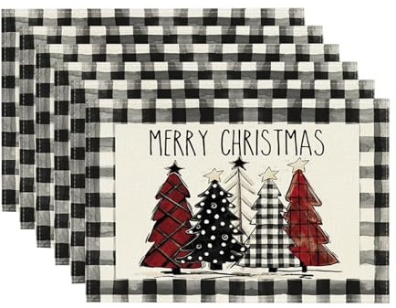 6 PCS Weihnachten Tischset Baumwolle Leinen Tischdecke Tischsets Weihnachten Abwaschbar Thermo Küche Tisch Filz Tischdecke 45 X 32 cm Esstischmatten (D, 32x45cm)