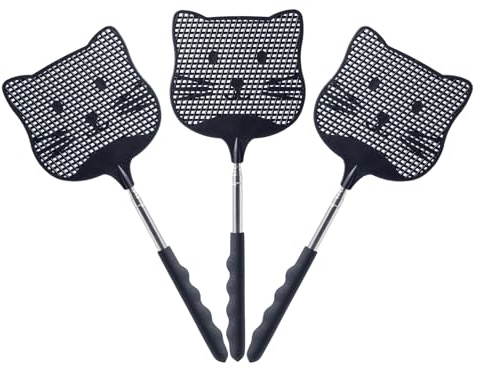 3Pack Fliegenklatsche Teleskop Fliegenklatsche ausziehbare Fliegenklatschen | Langer Griff Fliege Swatter, Kunststoff Heavy Duty Fly swatter für drinnen Patio Garten und im Freien Schwarz