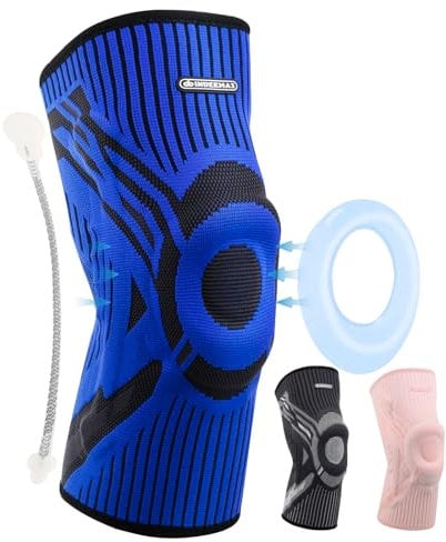 INDEEMAX Kniebandage Männer und Damen,Kompression Kniestütze mit Seitlichen Stabilisatoren & Patella-Gel Polster, Bandage Knie für Lindert Knieschmerzen, ACL, Meniskusriss, Arthritis, Blau,XL