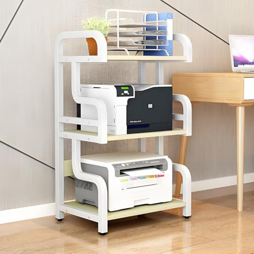 YQMHEZ Audio-Rack for Schreibtisch oder Boden, HiFi Rack, Audio Rack HiFi Regal, TV-Ständer mit 3 Stufen, Multifunktion for das Homeoffice, offenes Aufbewahrungsregal(White+White Maple)
