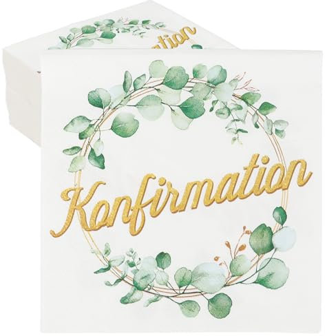 MEJOSER 40 Stück Servietten Konfirmation Deko 33x33cm Tischdeko Konfirmation Junge Mädchen Grün Eukalyptus Kommunion Konfirmation Erstkommunion Deko (Konfirmation)
