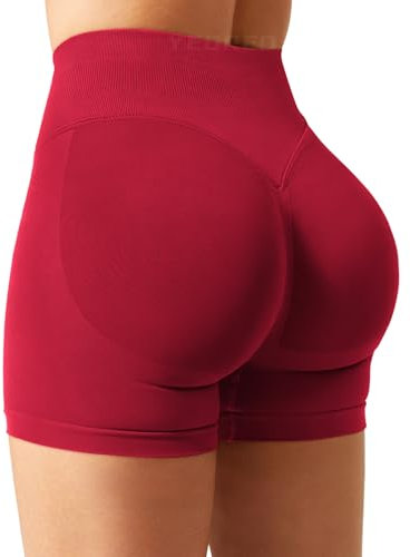 YEOREO SoftHue Damen Sport Shorts Invisible Scrunch Butt Lifting Gym Workout Shorts 4.5 Seamless Kurze Leggings Damen Push Up Booty Biker Shorts Savvy Red M