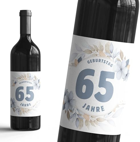 65 Jahre Geburtstagsfeier Flaschenetikett - 6er Set Deko-Etiketten für Wein, Sekt & kleine Geschenkideen - selbstklebende Aufkleber als Geburtstagsdeko