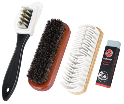 Flintronic 4 PCS Suede & Nubuck Brushes 4-Sided Shoe Cleaner with Brass Bristles, Soft Horsehair Bristles Brushes for Clean Decontamination Cleaning Tools with Eraser