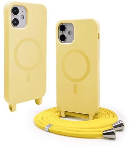BGHHEU Handykette Hülle kompatibel mit iPhone 11 mit Band,Handyhülle Kompatibel mit MagSafe,Abnehmbar Kordel zum Umhängen Silikon Case Magnetische Handyhülle,Gelb