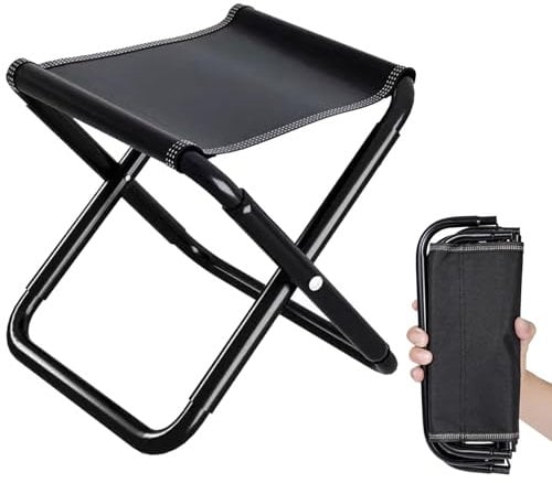 Camping Hocker Tragbarer Klapphocker faltbar, Mini-Falthocker klappbar und Leicht Sitz 30CM für Angeln, Reisen, Wandern, Grillen, Garten, Strand (Schwarz)