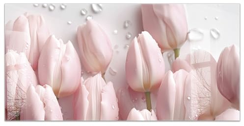 timalo Küchenbild aus Acrylglas modernes Wandbild Glasbild Deko Küche XXL Acryl-Bild wie Glas | 100x50cm Rosa Tulpen, Blumen