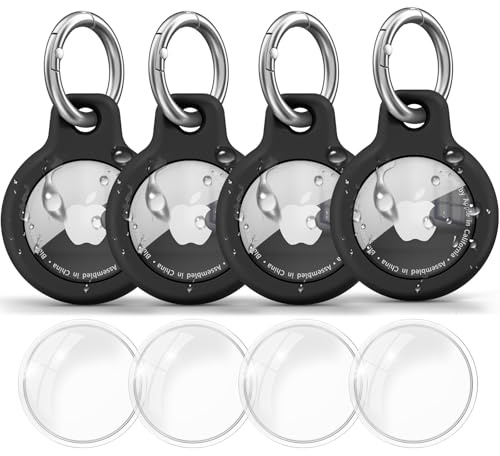 4er Pack AirTag Anhänger mit Wasserdichter Deckel, Kratzfest TPU Schutzhülle AirTags Schlüsselanhänger, Apple Air Tag Halterung Hülle für Haustierhalsband, Schlüssel und Gepäck