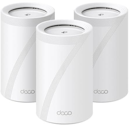 TP-Link Deco BE9300(3-pack) BE9300Mbps Whole Home Mesh WiFi 7 System, High Coverage Tri-Band WiFi Booster with 4x 2.5 Gbps Ports, 4K-QAM 320 MHz Bandwidth, Works with Amazon Alexa & Google, Homeshield