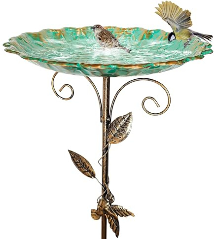 Vogeltränke Stehend, Vogeltränke Garten Für Den Außenbereich, Vintage Vogelbad Mit Dekoration, Wassertränke Vögel, Metall Vogelbad Standfüß Retro Deko Höhenverstellbar Für Terrasse Balkon Außenbereich