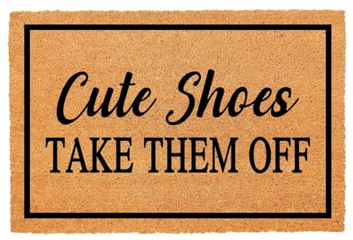 Funny Coir Doormat Welcome Mats with Heavy Duty Front Porch Patio Welcome Mats Entry Natural Coconut Brown Mat Novelty Gift Doormat 23.7 x 15.7 inch (Cute Shoes Take Them Off)