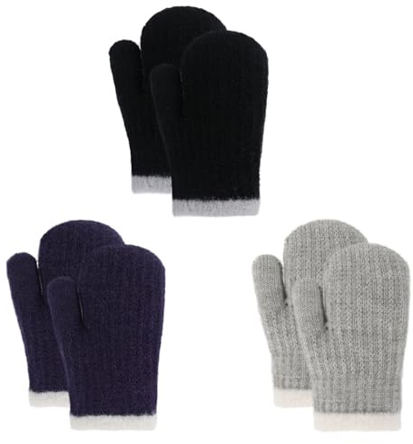QKURT 3 Paar Kinder Strick Handschuhe, Kleinkind Gestrickte Fäustlinge, Kinder Magische Handschuhe, Vollfinger Baby Kleinkind Fäustlinge für 1-3 Jahre
