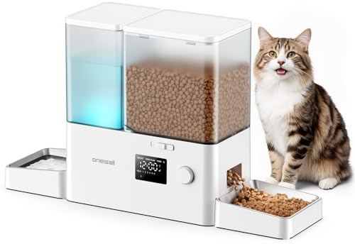 oneisall Distributeur Croquettes et Eau Chat Automatique, 36 Tasses/8,5 L | Nourriture Propre, Eau Douce, Grande capacité, Distributeur de Nourriture pour Chat chronométré et Fontaine à Eau 2-en-1