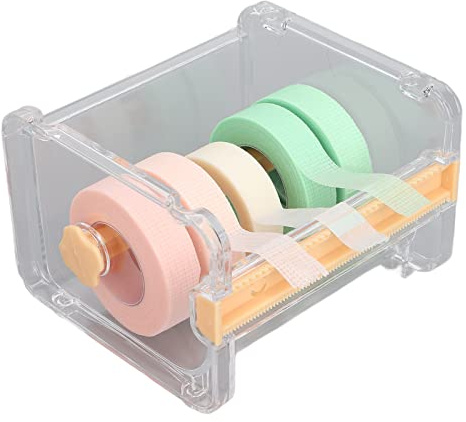 Masking Tape Dispenser, Transparent Visible Desktop Tape Cutter Roll Tape Holder Storage Box for Home Use (Orange)