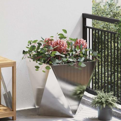 Mandloder Pflanzkübel Silber 50x50x50 cm, aus Edelstahl, robust für Garten und Terrasse, wetterfest, für Sträucher und Ziergräser, Moderne Optik, einfache Pflege