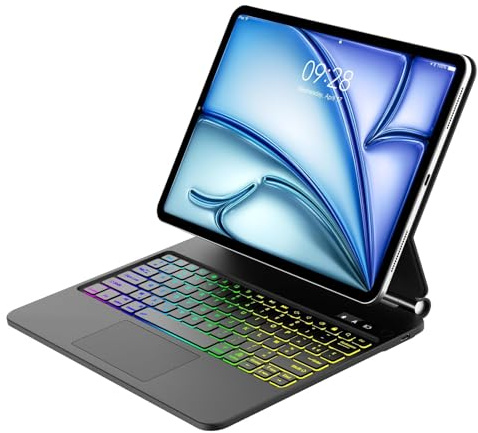 Magic Keyboard pour iPad Air 13 Pouces (M3 2025, M2 2024) et iPad Pro 12.9 Pouces (6e/5e/4e/3e Gén), Support Flottant et Pavé Tactile Multi-touch, AZERTY Français Clavier avec Rétroéclairées, Noir