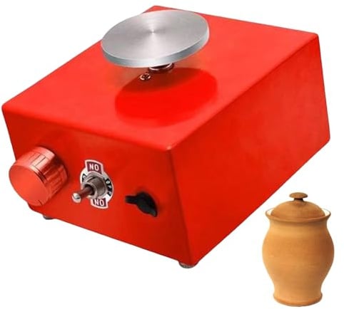 ZGHQHCDRH tornio da vasaio, 2 Giradischi in Lega di Alluminio, tornio da Tavolo for Ceramica con 8 Utensili for Modellare la - Giallo/Rosso/Blu(Red)
