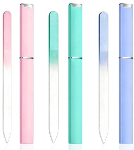 Glass Nail Files, Crystal Nail File 3 Pack with Plastic Storage Tube for Natural Nails Manicure Grooming, with Protective Case for Daily Use Home Travel and Hand Toe Care